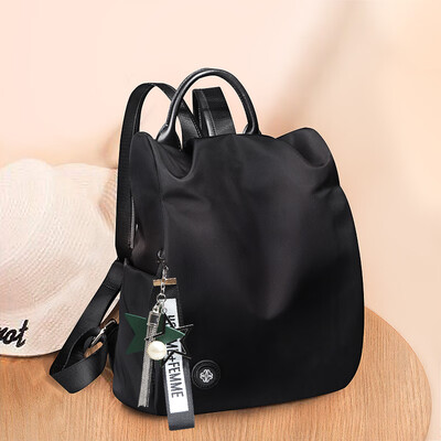 

PADIEOE backpack female large capacity simple personality waterproof shoulder bag female models female gift pearl stars ornaments SO181285 black