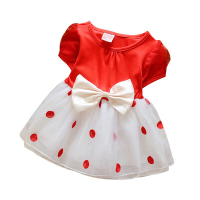 

Fashion Summer Kids Girls Dresses Casual Short Sleeve Dot with Bowknot Costume Children Mesh Dresses 2019 New Baby Girls Clothes