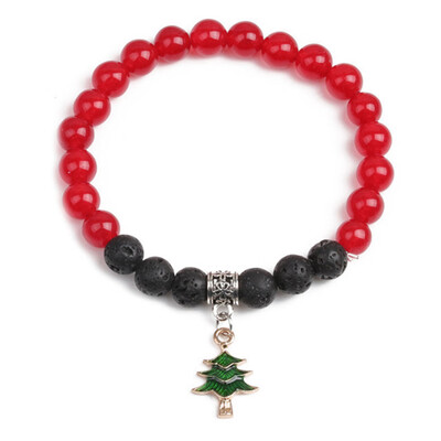 

Christmas Deer Snow Healing Beaded Bracelet Natural Lava Stone Beads Bracelet For Women Reiki Prayer Fashion Jewelry