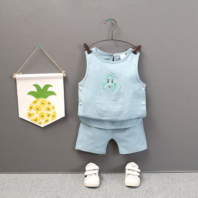 

2Pcsset Summer Children Baby Boys Casual Sleeveless Cartoon Print Vest TopsShorts Suits Costume Set