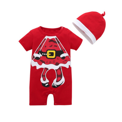 

Summer Newborn Baby Short Sleeve Cotton Rompers Sets Cute Chirstmas Style Cartoon Printing Comfortable RompersHat Two-piece Set