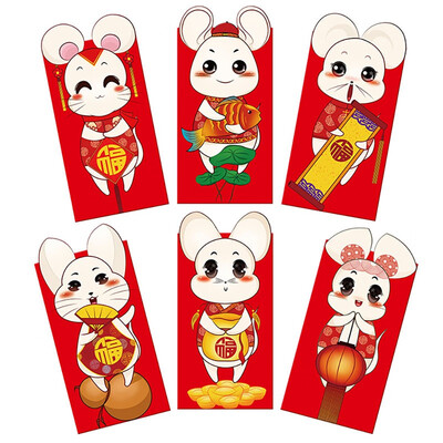 

6 PcsPack Chinese Fortune Rat Year Red Envelope Cute Cartoon Pattern Children New Year Red Pocket For Kids Gift