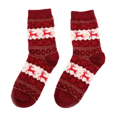 

1 Pair Snowflake Deer Christmas Wool Design Cotton Socks Warm Winter