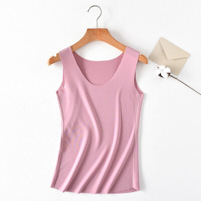 

Women Tank Top Solid Color Stretch Seamless Thermal Warm Lined Round Neck Sleeveless Casual Bodycon Tops