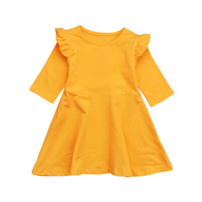 

Spring Children Baby Girls Dressed Newborn Brief O Neck Yellow Princess Dress Baby Clothing 2-5T