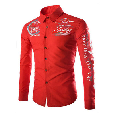 

Toponeto Fashion Mens Letter Button Personality Long Sleeve T-Shirt Blouse Tops