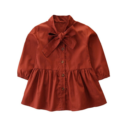 

2019 Autumn New Children Clohting Casual Party Shirt Dress Bow Design Fashion Student Dress Baby Girls Dress Girls Clothes