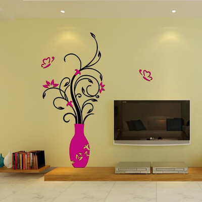 

New Fashion Home Wall Stickers DIY 3D Vase Flower Tree Crystal Arcylic Wall Stickers Decal Home Room Indoor Decor Wall Stickers