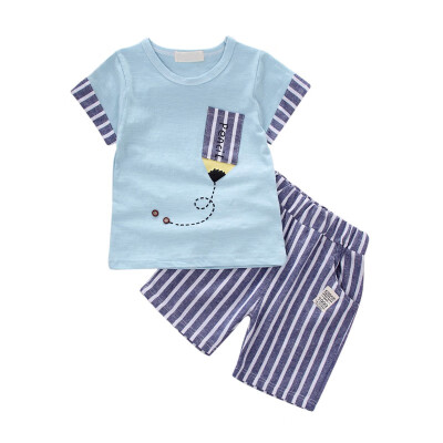 

Newborn Baby Boy Clothes Set Cartoon Short Sleeve Vest Stripe Shorts Baby Clothes Set Comfortable Casual Summer Baby Boy Set