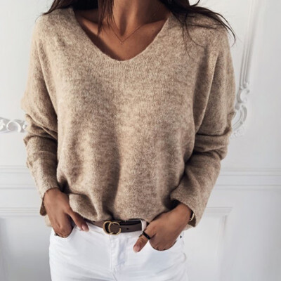 

new autumn winter Women v-neck solid Sweater Pullover Female Knitted sweaters Jumper casual Knitwear Pull Femme jersey