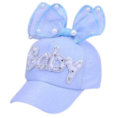 

2019 New Kids Adjustable Hat Baby Girl Casual Outdoor Letter Pattern Baseball Cap Breathable Visor Hats With Bowknot