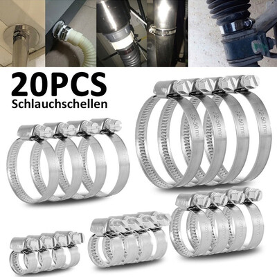 

20PCS Diameter 8-50mm 304 Stainless Steel Clamp Hose Clamp