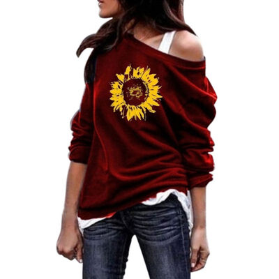 

Pullover Sweatshirt Autumn Fashion Women Sweatshirts Round Neck Long Sleeve Flower pattern Warm Sweatshirt Female Casual Coat