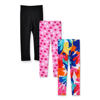 

3 Pack Toddler Girls Stretch Leggings Tights Kids Pants Children Trousers Age 1-9 Years