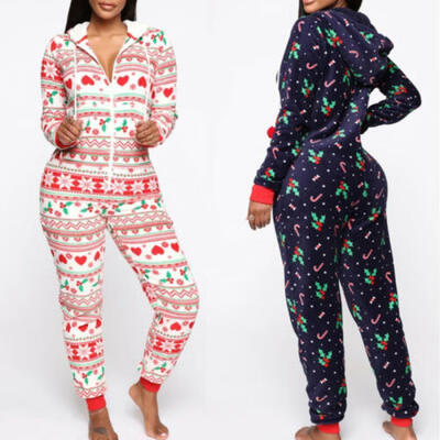 

Women Lady Christmas Pajamas Santa Sleepwear Xmas Hooded Long Nightwear Pyjamas