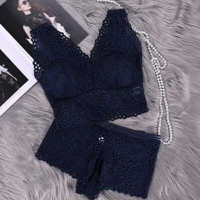 

Sexy 2 piece Woman Lace Wire Free Push Up Wrapped Bra Set Bralette Underwear Set Lace Fashion Lingerie Bras&Panties Set