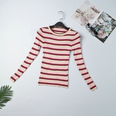 

Autumn Fashion Sweater Round Neck Striped Sweater Slim Long-sleeved Knit Striped Sweater