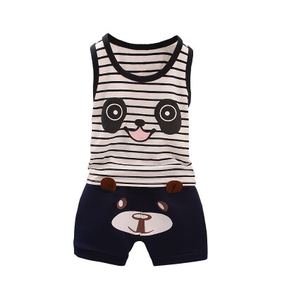 

2 pcsset Baby Boy Summer Set Newborn Sport Suits Cotton Cute Panda Sportswear Striped Vest Suit Shorts