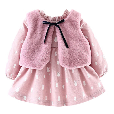 

Kids Dress For Girl Clothes Winter Plus Velvet Faux Fur Vest Bow Design Kids Dress for Princess Girls Clothes