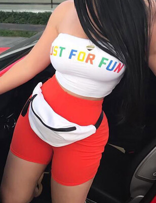 

Summer Sexy Women Two Piece Set Strapless Letter Printing Chest