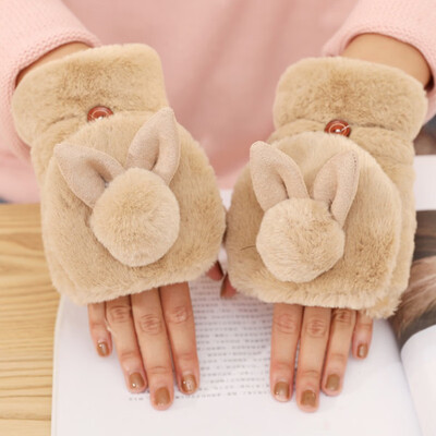 

Glove Girl Winter Student Winter Warm Lovely Japanese Furry Cartoon Girl Heart Korean Half-Finger Flip Thicker