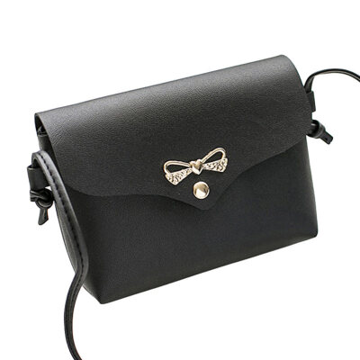 

Simple Solid Color Women Bowknot Decor Flap Faux Leather Crossbody Shoulder Bag