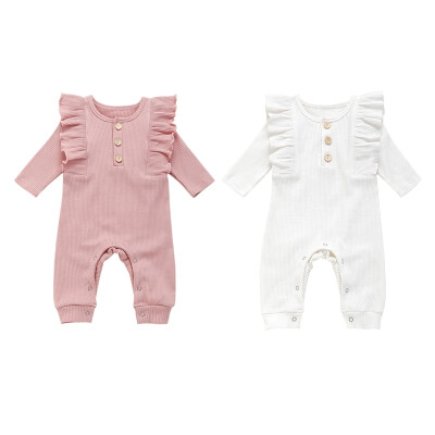 

Spring Autumn Casual Jumpsuits Newborn Baby Girls Solid Color Long Sleeve Rompers Clothes for Kids Bodysuits Costume