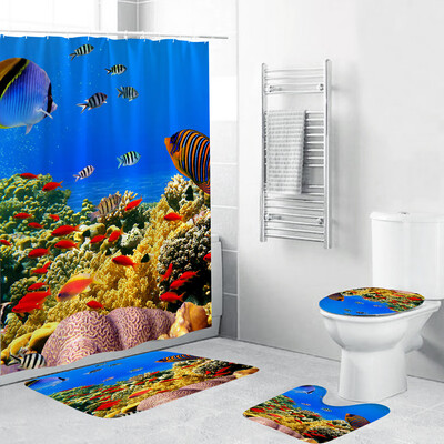 

Gobestart 4PCS Non Slip Toilet Polyester Cover Mat Set Bathroom Shower Curtain