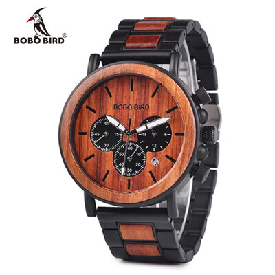 

BOBOBIRD P09-1 Men Quartz Watch Wooden Band Fashion Multifunction Wristwatch Chronograph Calendar Date Week Display Watches