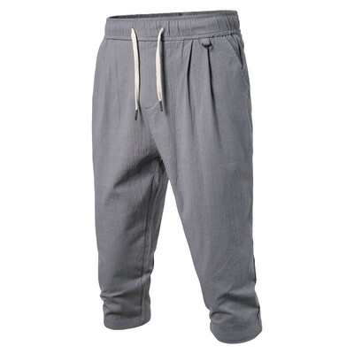 

Gobestart Fashion Men Summer Casual Solid Loose Elastic Waist Calf-Length Pants Trousers
