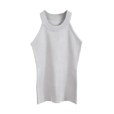 

Summer casual&sexy Sleeveless T-shirt Sexy Women Basic Tees Tops Halter Solid Color Knitted Cropped T-shirt