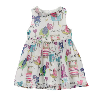 

Summer Kids Girls Sleeveless Doll Collar Dresses Chiffon Hand Painted Princess Dress 3-8Y G56