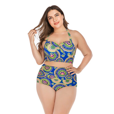 

Women Tankini Printed Halter Top High Waist Bikini Swimwear Lady Underwire Padded Bra Plus Size Swimsuit Beach Suit