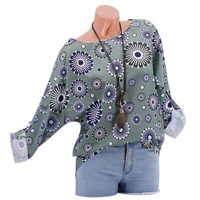 

Women Autumn Fashion Pullover Tops O Collar Casual Blouse Loose Costume