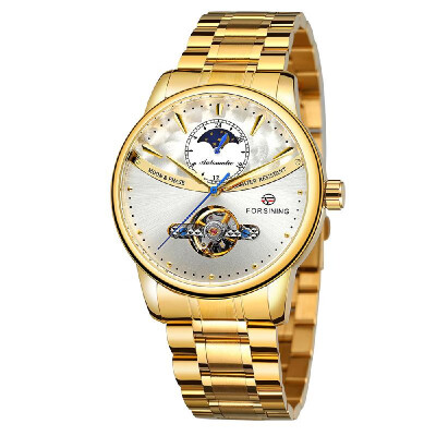 

FORSINING 339 Tourbillon Moon Phase Wind-up Movement Mechanical Men Watch Luxury Business Skelenton Male Watch 3ATM Waterproof Wri