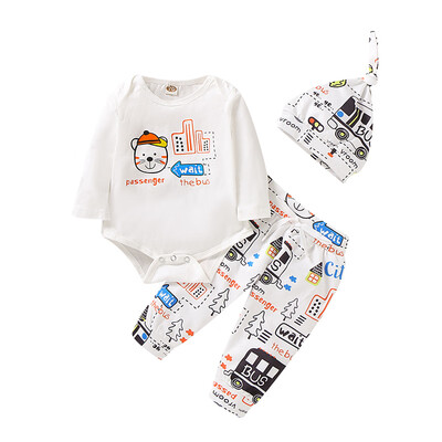 

3pcs Newborn Baby Boys clothes Cotton deer long sleeve Romper Pants Hat Outfits Clothes Set