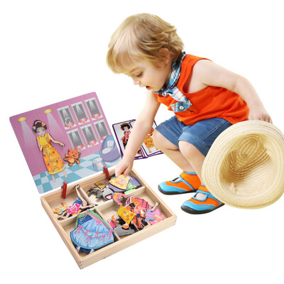 

〖Follure〗DIY Double Magnetic Puzzles Kids Wooden Toys Sketchpad Learning - Clothing Style