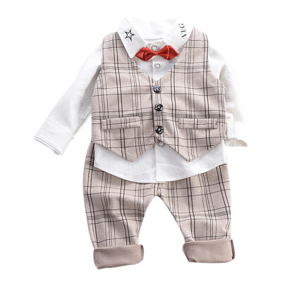 

New Autumn Baby Boy Long Sleeve Gentleman Soft Cotton T-Shirt TopsPlaid VestLong Pants Trousers Toddler Outfits