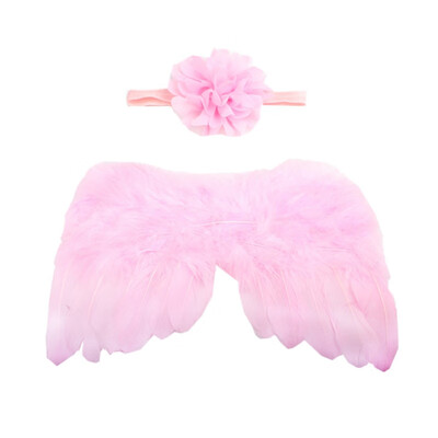

Newborn Baby Hairband Set Cute Feather Angel Wings With Big Flower Hairband Photography Props Set Solid Color