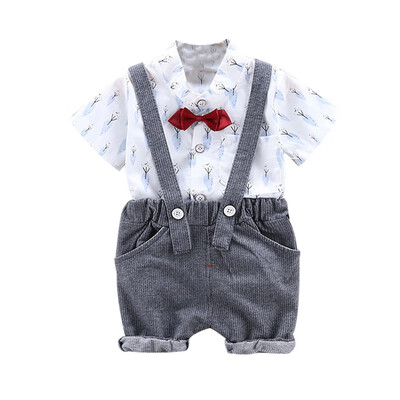 

Summer Kid Clothes for Boys Short Sleeve Floral Print Tops T-shirtStrap Shorts Suspenders Fashion Outfits Sets