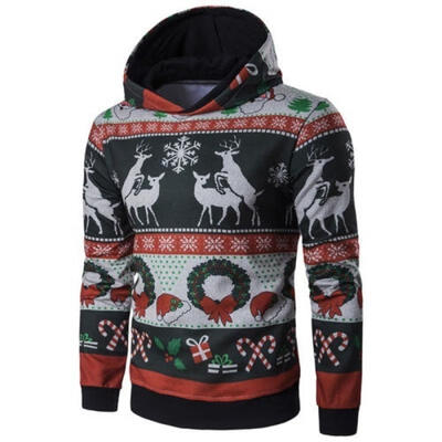 

New Men&39s Christmas Hoodie Sweatshirt Pullover Tops Casual Hooded Sweater Jumper