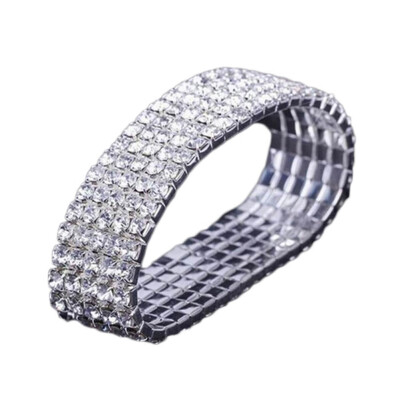 

New Style Fashion Women Rhinestone Crystal Elastic Stretch Silver Cuff Bracelet Bangle for Wedding Party1-10 Rows