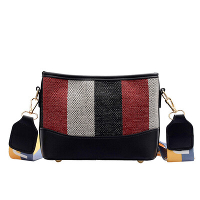 

Messenger Bags New Fashionable Color Canvas Bucket Bag Wide Striped Shoulder Strap One Shoulder Inclined Handbags