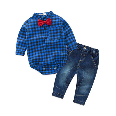 

2Pcs Autumn Winter Baby Boy Clothing Sets Long Sleeve Plaid Shirt Denim Pants Sets Kids Boys Clothes