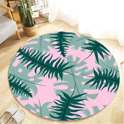 

Toponeto Tropical Plant leaves Pattern Round Flannel Bathroom Kitchen Carpet 60cm