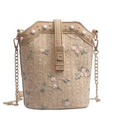

Women Flower Embroidery Lace Faux Pearl Studded Crossbody Shoulder Bucket Bag