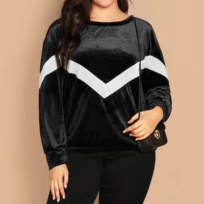 

Tailored Women Casual Plus Size Autumn Strip O-Neck Solid Long Sleeve Patchwork Tops