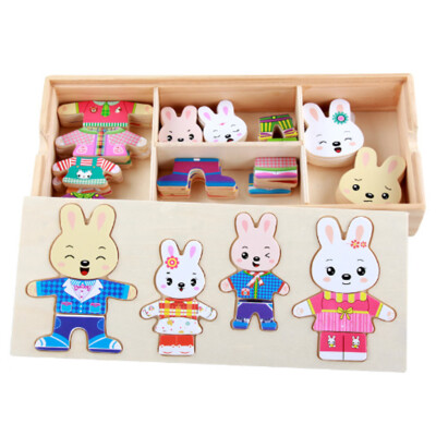 

Kids Wooden Toy Rabbit Change Clothes Puzzles Earily Educational Dress Changing Puzzle Toys Children Gift