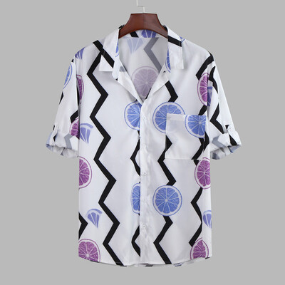 

Toponeto Mens Autumn Winter Casual Turn-down Collar Button Print Half Sleeve Top Blouse