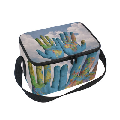 

ALAZA Lunch Box Insulated Lunch Bag Large Cooler Tote Bag World Map Hands Pattern for Men Women Girls Boys